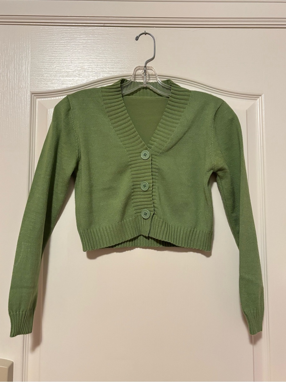 Green V-Neck Button Cardigan Long Sleeve